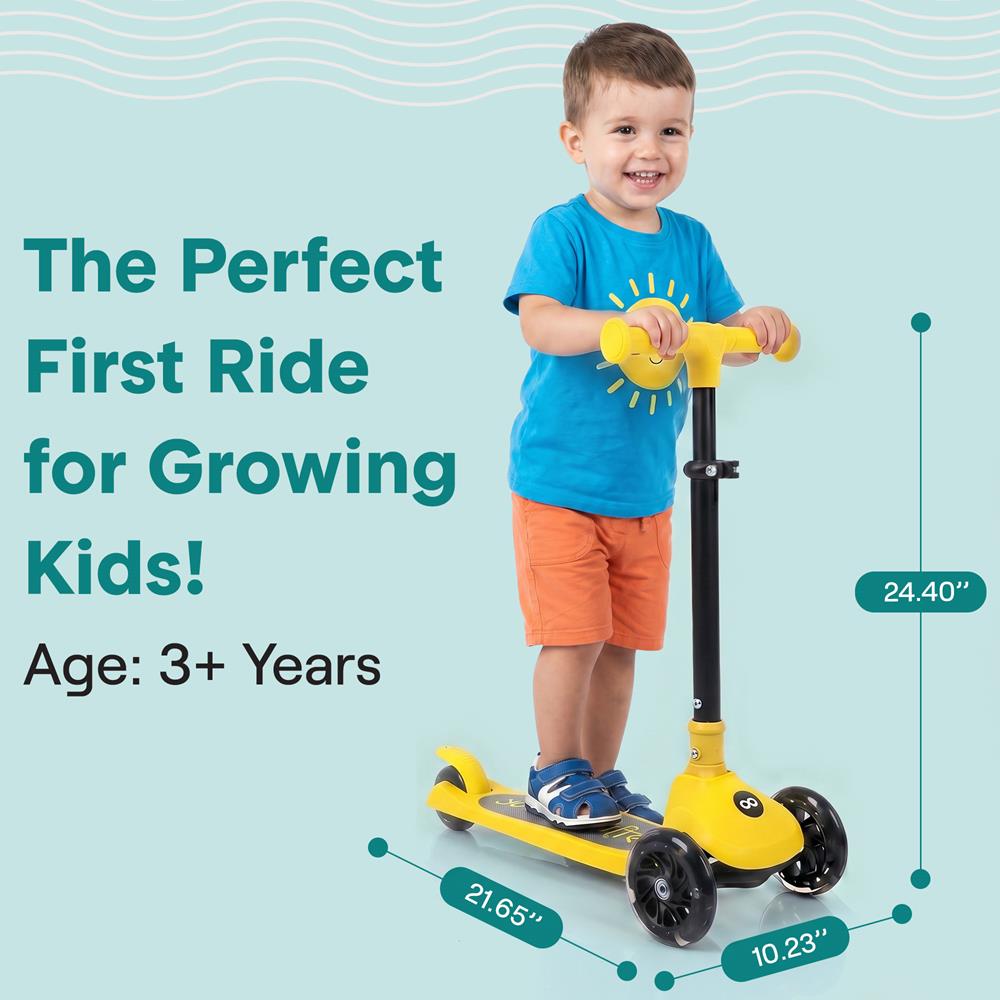 SereneLife 3-Wheel Foldable Kids Scooter – LED Wheel Lights, Adjustable Handlebar, Rear Foot Brake, Lean-to-Steer, Anti-Slip Deck – Ideal for Toddlers & Kids 3+, up to 110 lbs