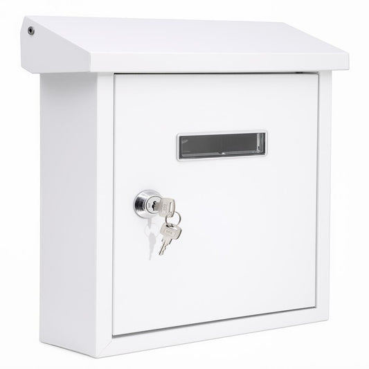 Serenelife Weatherproof Wall Mount Locking Mailbox Galvanized Steel Drop Box with Metal Flap for Mail Letters, Newspaper, Money Box, Decorative Mailboxes for Outside, Home Office, Businesses