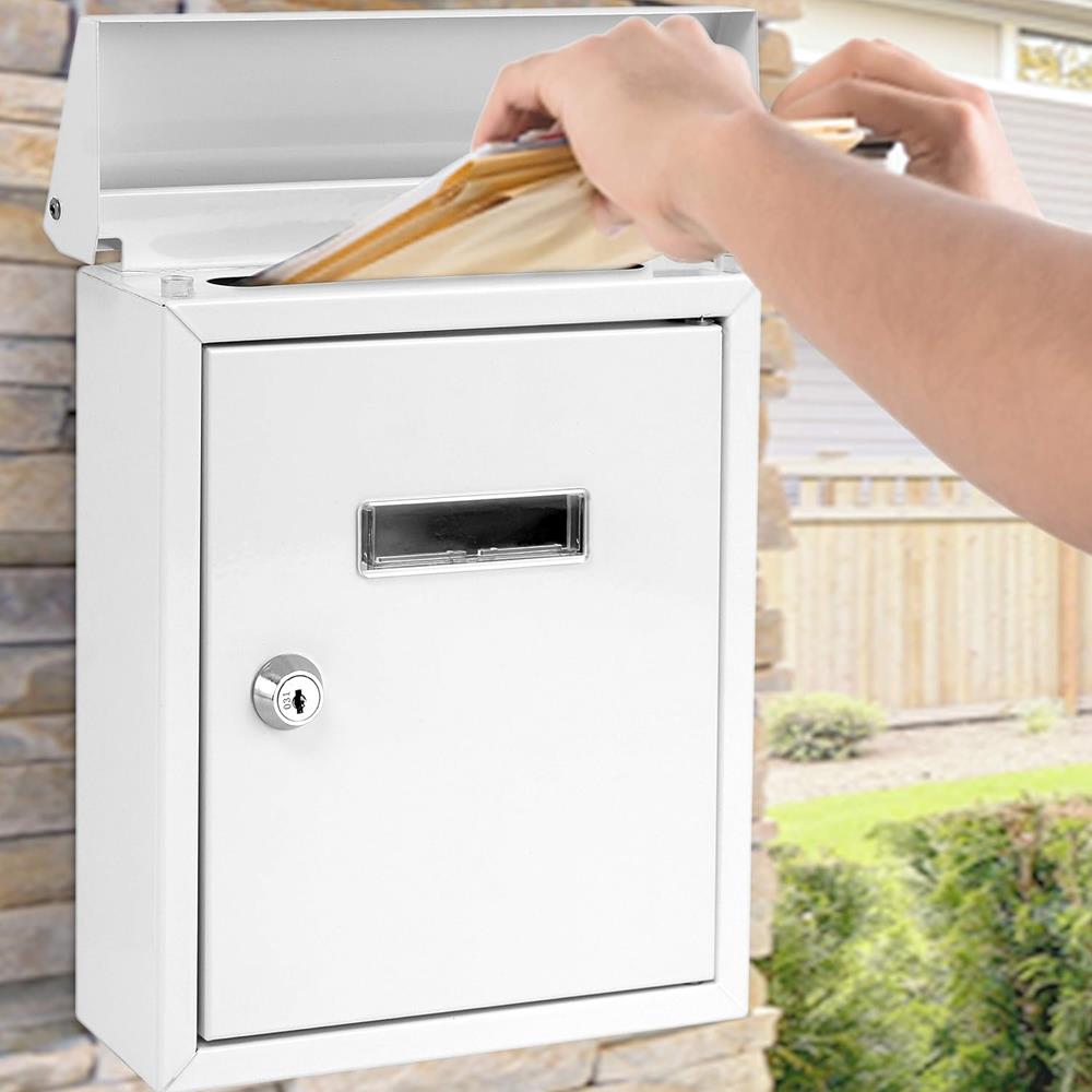 Serenelife Weatherproof Wall Mount Locking Mailbox Galvanized Steel Drop Box with Metal Flap for Mail Letters, Newspaper, Money Box, Decorative Mailboxes for Outside, Home Office, Businesses