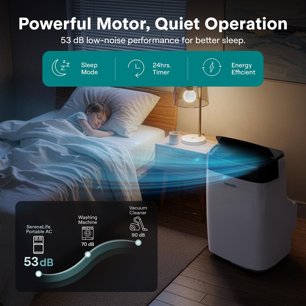SereneLife Small Air Conditioner Portable 10,000 BTU with Built-in Dehumidifier - Portable AC unit for rooms up to 450 sq ft - Remote Control, Window Mount Exhaust Kit