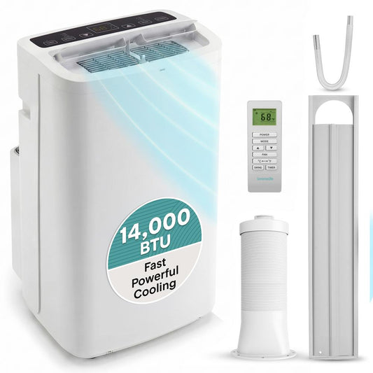 SereneLife Small Air Conditioner Portable 14,000 BTU with Built-in Dehumidifier - Portable AC unit for rooms up to 650 sq ft - Remote Control, Window Mount Exhaust Kit