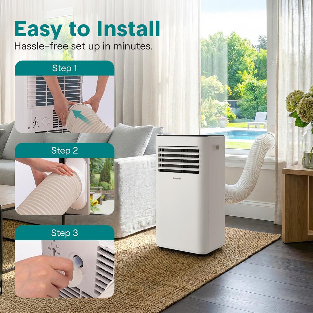 SereneLife 10000 BTU Portable Air Conditioner - 3-in-1 Portable AC Unit for Bedroom Up to 300 Sq.Ft, 24H Timer, Remote Control, Sleep Mode, Wheels, with Window Mount Kit, White