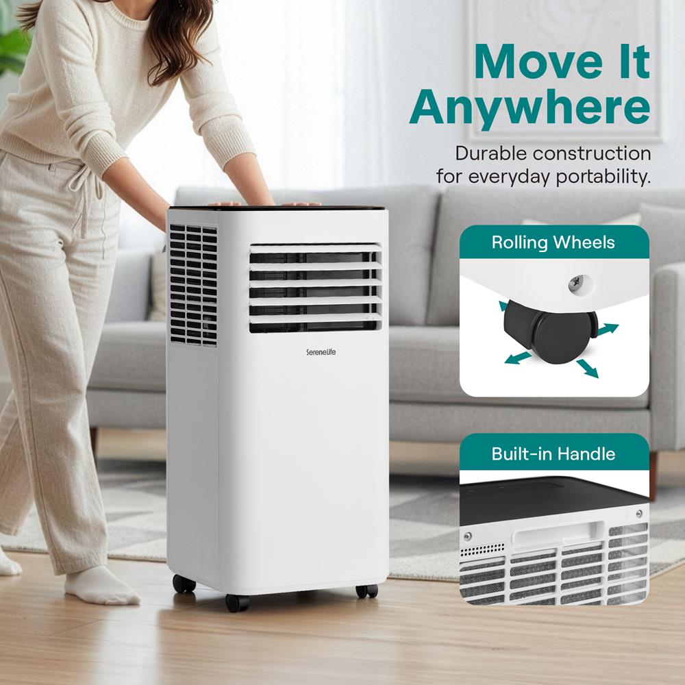 SereneLife Small Air Conditioner Portable 8,000 BTU with Built-in Dehumidifier - Portable AC unit for rooms up to 350 sq ft - WiFi app + Remote Control, Window Mount Exhaust Kit