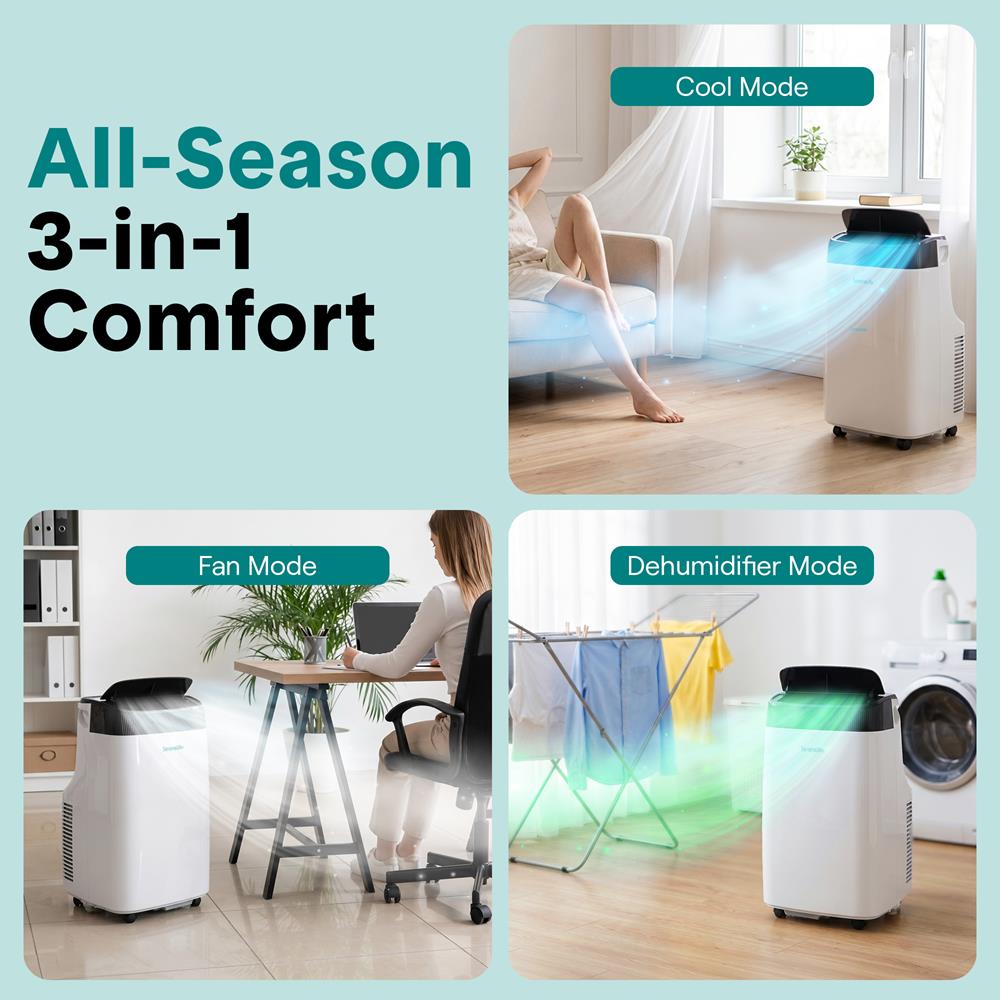 3-in-1 Portable Air Conditioner with Built-in Dehumidifier Function,Fan Mode, Remote Control, Complete Window Mount Exhaust Kit