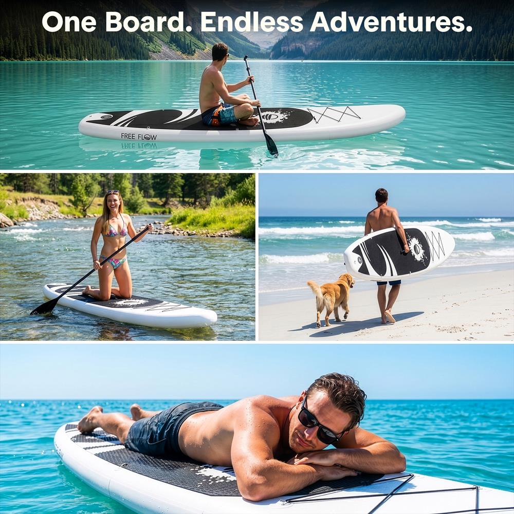 SereneLife Inflatable Stand Up Paddle Board (6 Inches Thick) with Premium SUP Accessories & Carry Bag | Wide Stance, Bottom Fin for Paddling, Surf Control, Non-Slip Deck | Youth & Adult Standing Boat