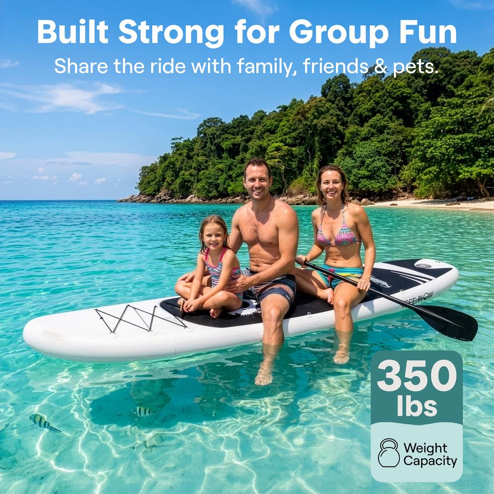 SereneLife Inflatable Stand Up Paddle Board - Wide Stable Design, Non-Slip Deck for Adults & Youth with Premium Paddle Board Accessories: Carry Bag, Dual Action Pump, Paddle, Ankle Leash - 10'10"