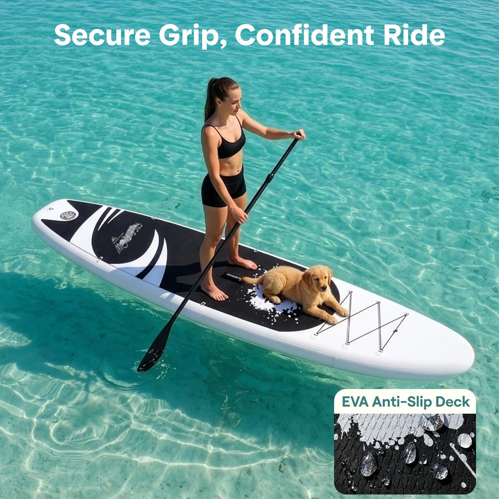 SereneLife Inflatable Stand Up Paddle Board - Wide Stable Design, Non-Slip Deck for Adults & Youth with Premium Paddle Board Accessories: Carry Bag, Dual Action Pump, Paddle, Ankle Leash - 10'10"