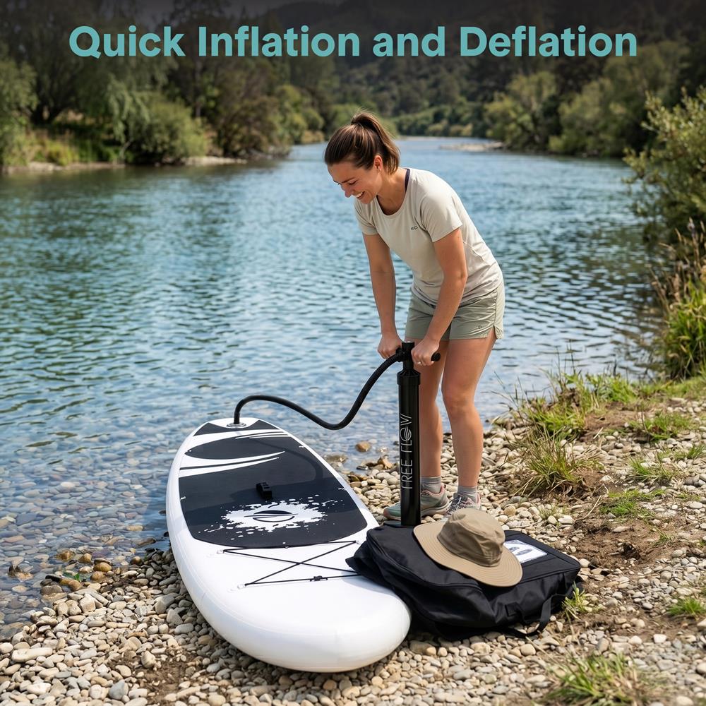 SereneLife Inflatable Stand Up Paddle Board - Wide Stable Design, Non-Slip Deck for Adults & Youth with Premium Paddle Board Accessories: Carry Bag, Dual Action Pump, Paddle, Ankle Leash - 10'10"