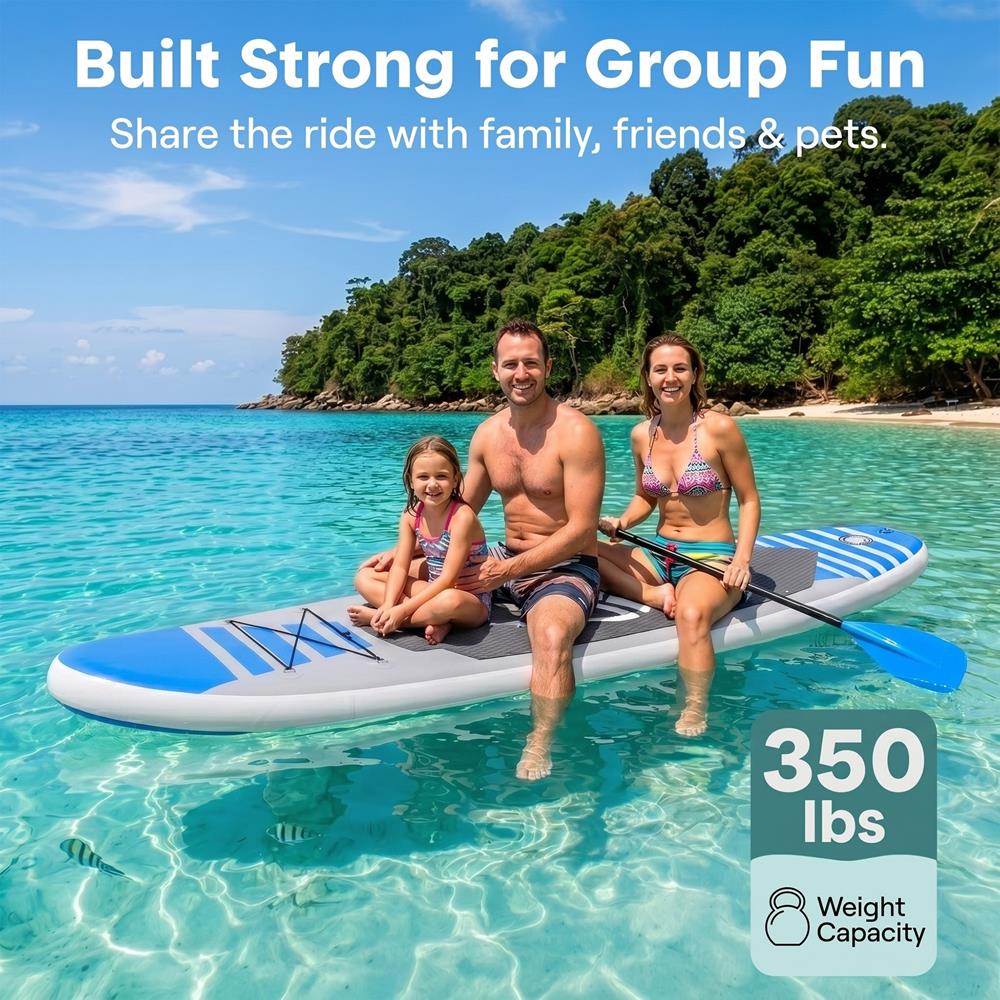 SereneLife Inflatable Stand Up Paddle Board - Wide Stable Design, Non-Slip Deck for Adults & Youth with Premium Paddle Board Accessories: Carry Bag, Dual Action Pump, Paddle, Ankle Leash - 10'6"