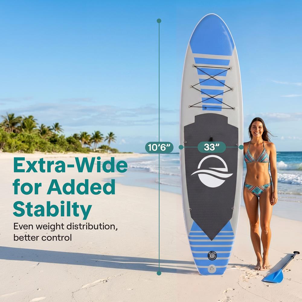 SereneLife Inflatable Stand Up Paddle Board - Wide Stable Design, Non-Slip Deck for Adults & Youth with Premium Paddle Board Accessories: Carry Bag, Dual Action Pump, Paddle, Ankle Leash - 10'6"