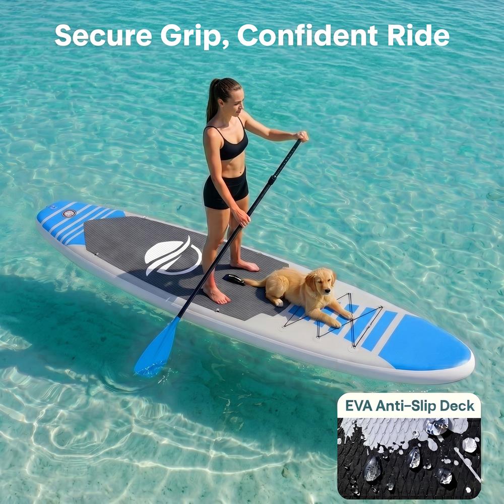SereneLife Inflatable Stand Up Paddle Board - Wide Stable Design, Non-Slip Deck for Adults & Youth with Premium Paddle Board Accessories: Carry Bag, Dual Action Pump, Paddle, Ankle Leash - 10'6"
