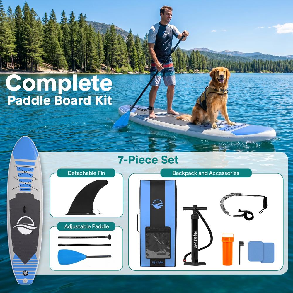 SereneLife Inflatable Stand Up Paddle Board - Wide Stable Design, Non-Slip Deck for Adults & Youth with Premium Paddle Board Accessories: Carry Bag, Dual Action Pump, Paddle, Ankle Leash - 10'6"