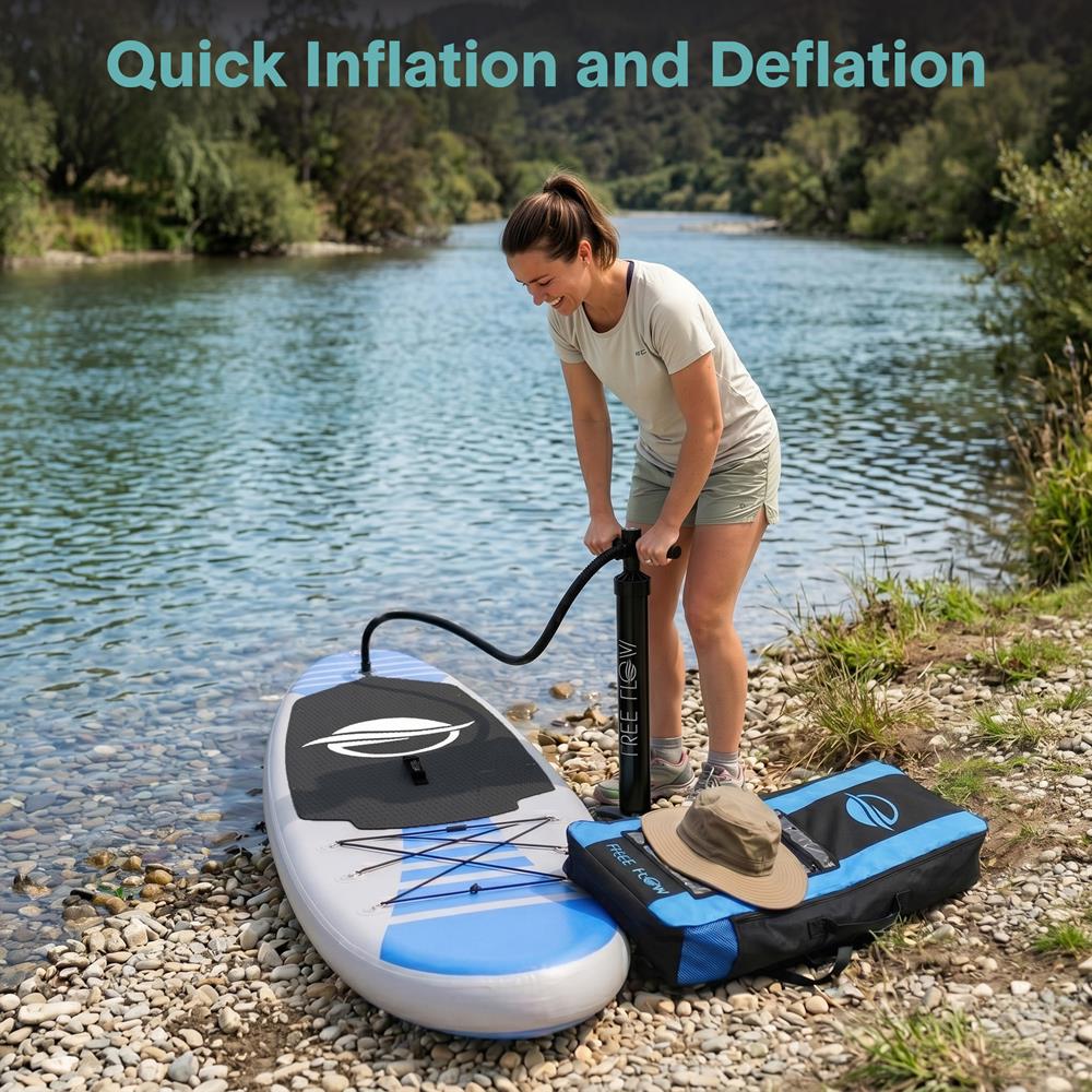 SereneLife Inflatable Stand Up Paddle Board - Wide Stable Design, Non-Slip Deck for Adults & Youth with Premium Paddle Board Accessories: Carry Bag, Dual Action Pump, Paddle, Ankle Leash - 10'6"