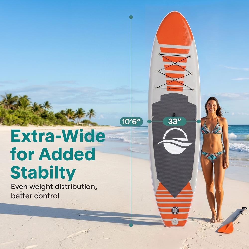SereneLife Inflatable Stand Up Paddle Board - Wide Stable Design, Non-Slip Deck for Adults & Youth with Premium Paddle Board Accessories: Carry Bag, Dual Action Pump, Paddle, Ankle Leash - 10'6"