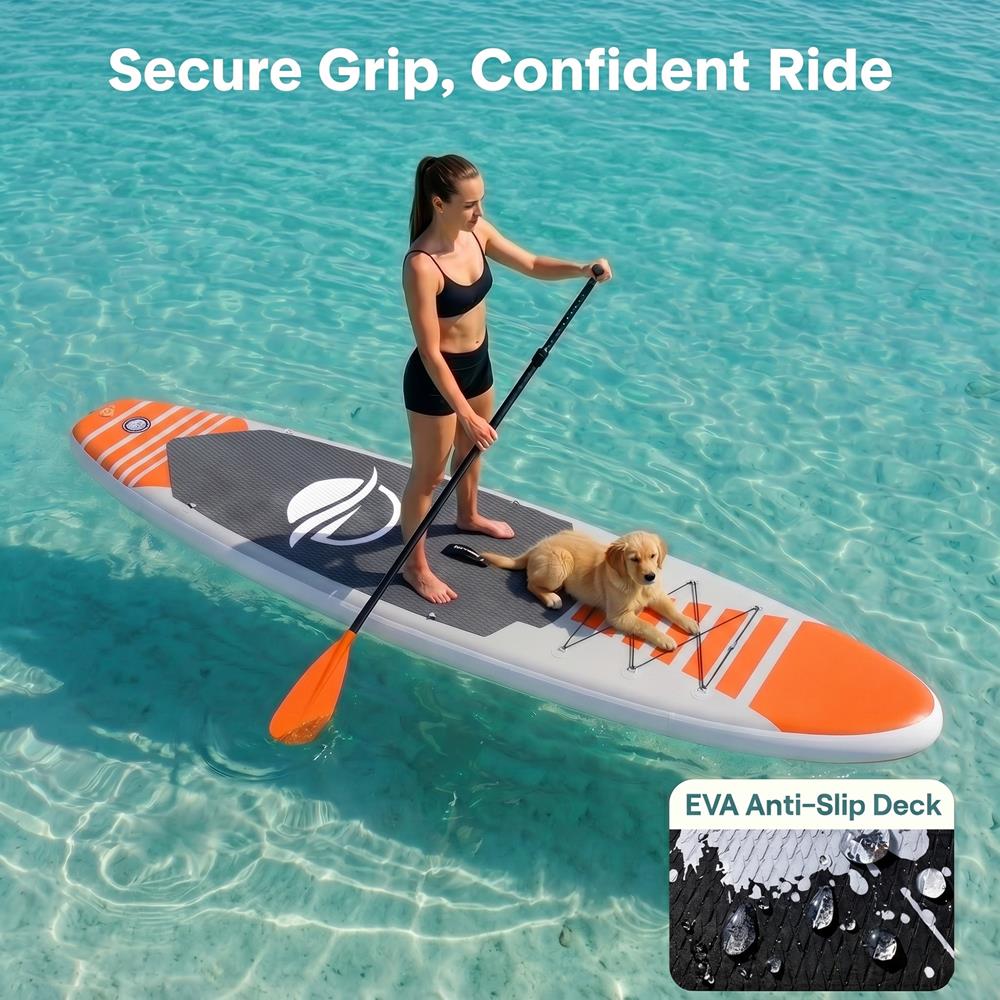 SereneLife Inflatable Stand Up Paddle Board - Wide Stable Design, Non-Slip Deck for Adults & Youth with Premium Paddle Board Accessories: Carry Bag, Dual Action Pump, Paddle, Ankle Leash - 10'6"