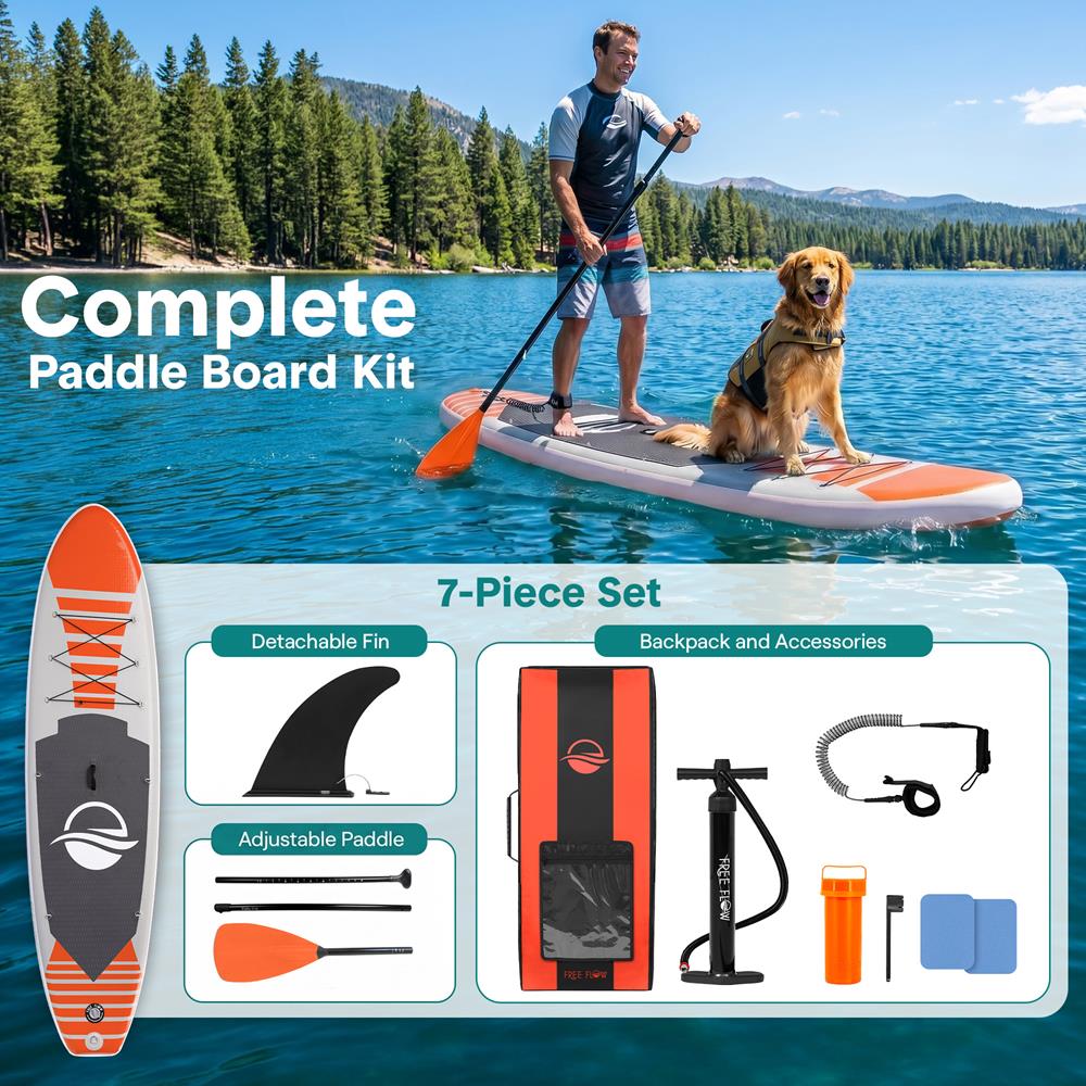 SereneLife Inflatable Stand Up Paddle Board - Wide Stable Design, Non-Slip Deck for Adults & Youth with Premium Paddle Board Accessories: Carry Bag, Dual Action Pump, Paddle, Ankle Leash - 10'6"