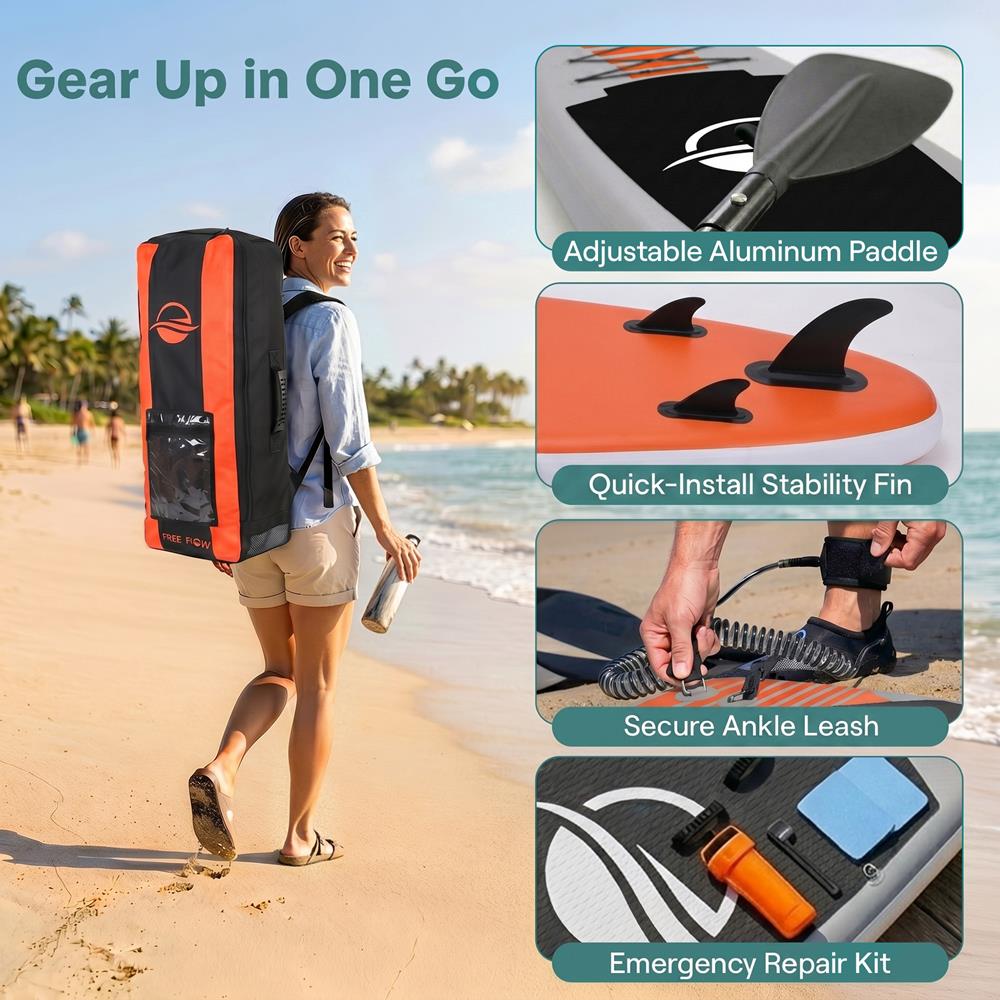 SereneLife Inflatable Stand Up Paddle Board - Wide Stable Design, Non-Slip Deck for Adults & Youth with Premium Paddle Board Accessories: Carry Bag, Dual Action Pump, Paddle, Ankle Leash - 10'6"
