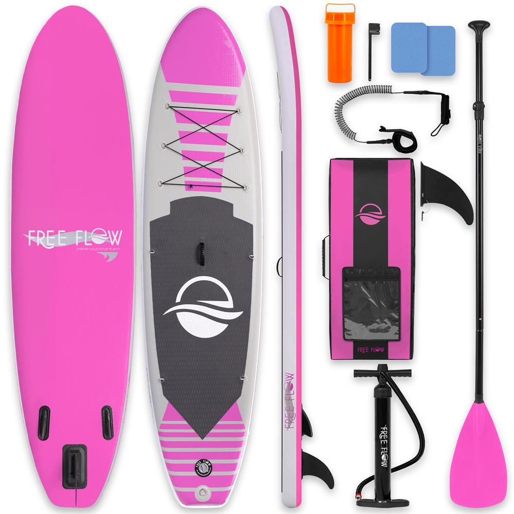 SereneLife Inflatable Stand Up Paddle Board (6" Thick) with Premium SUP Accessories & Carry Bag | Wide Stance, Bottom Fin for Paddling, Surf Control, Non-Slip Deck | Youth & Adult Standing Boat, Pink