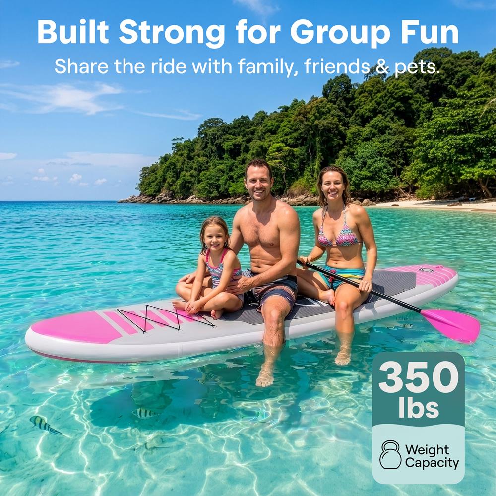 SereneLife Inflatable Stand Up Paddle Board (6" Thick) with Premium SUP Accessories & Carry Bag | Wide Stance, Bottom Fin for Paddling, Surf Control, Non-Slip Deck | Youth & Adult Standing Boat, Pink