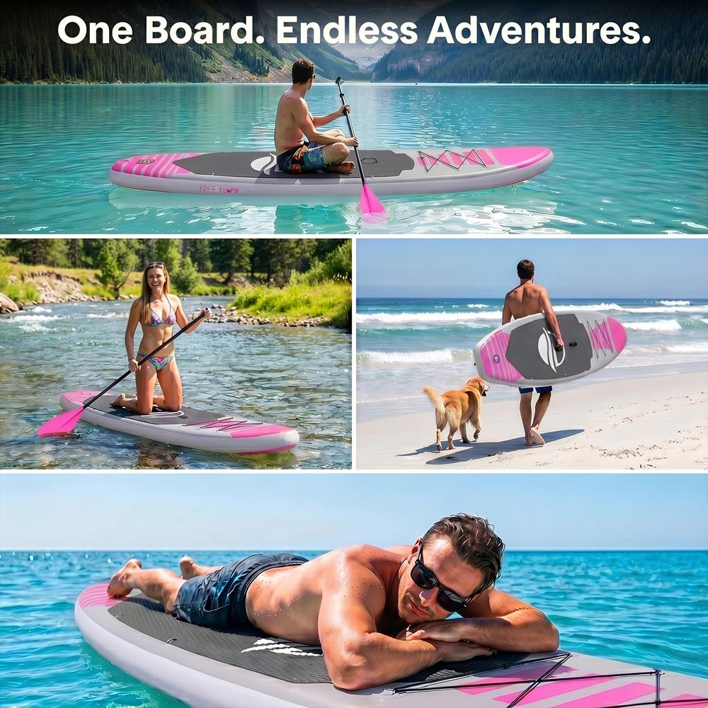 SereneLife Inflatable Stand Up Paddle Board (6" Thick) with Premium SUP Accessories & Carry Bag | Wide Stance, Bottom Fin for Paddling, Surf Control, Non-Slip Deck | Youth & Adult Standing Boat, Pink