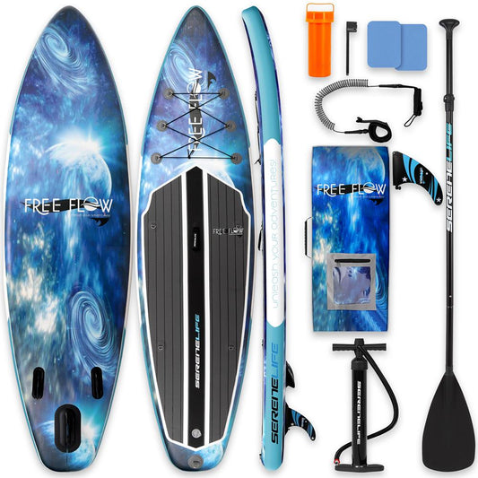 SereneLife Inflatable Stand Up Paddle Board - Wide Stable Design, Non-Slip Deck for Adults & Youth with Premium Paddle Board Accessories: Carry Bag, Dual Action Pump, Paddle, Ankle Leash - 10'6"