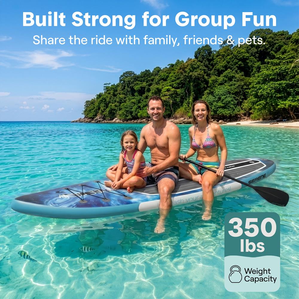 SereneLife Inflatable Stand Up Paddle Board - Wide Stable Design, Non-Slip Deck for Adults & Youth with Premium Paddle Board Accessories: Carry Bag, Dual Action Pump, Paddle, Ankle Leash - 10'6"
