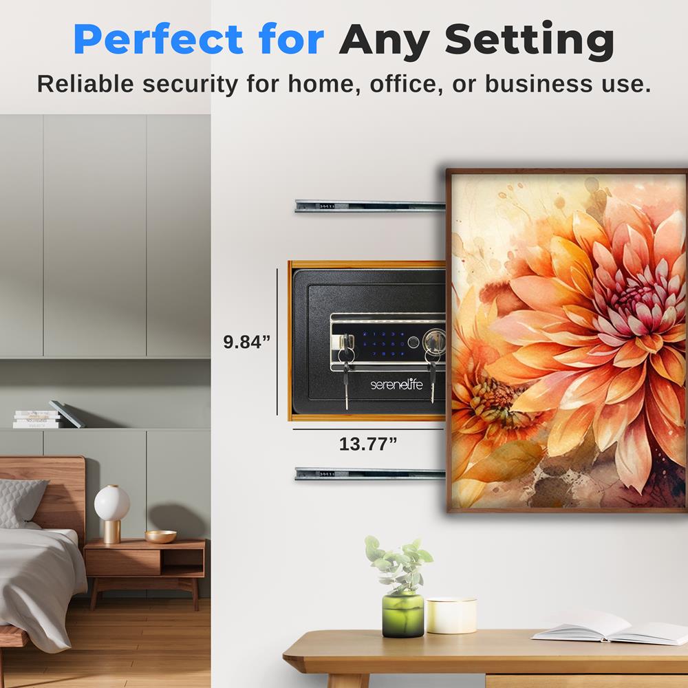 SereneLife Home Safe Box | Electronic Fingerprint Access, Money Safe for Home & Office, Touchscreen Keypad & Lock, Steel, Includes 2 Master Keys | 13.77 x 9.84 x 9.84 Inch 0.63 Cubic FT