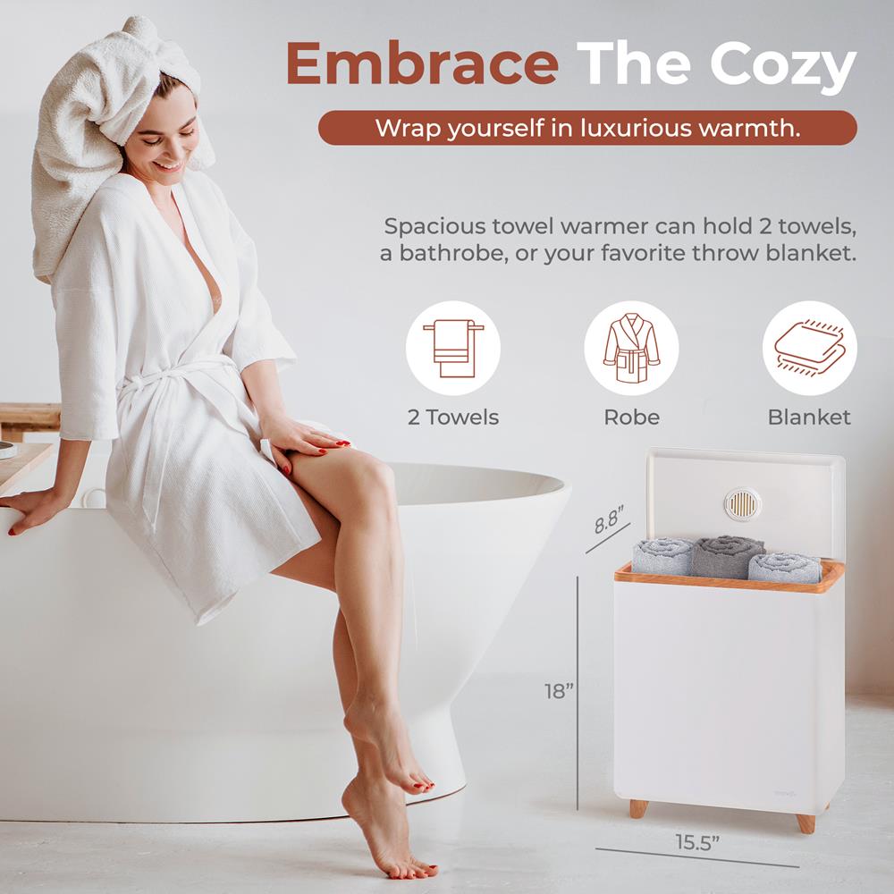 SereneLife Luxury Rectangle Towel Warmer - Spa & Bathroom Heater with Custom Fragrance, Auto Shut-Off, Fits 2 large Towels, Blankets, Bathrobes, PJ's - Perfect Gift for Him & Her (Natural Wood)